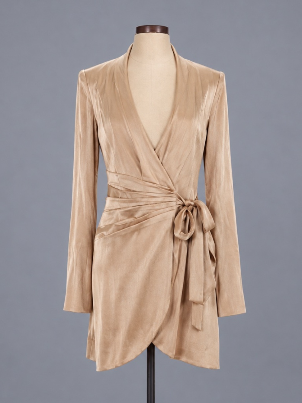 Meshki Champagne Satin Wrap Blazer Dress – S